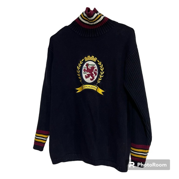 Vintage Tommy Hilfiger Big Crest Turtleneck Blue Sweater Size Large